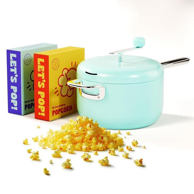 Popsmith Starter Bundle in Mint - 6 Quart Stovetop Popcorn Machine with 5 Movie Theater Popcorn & 5 Kettle Corn Popcorn Kits - Stainless Steel Popcorn Maker Compatible with All Stovetops