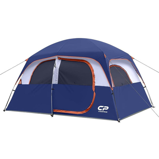 CAMPROS CP Upgraded 6/8 Person Camping Tents, Waterproof Windproof Family Tent with Larger Mesh Windows & Door, Double Layer, Easy Set Up, All-Season Dome Tent with Top Rainfly & Carry Bag