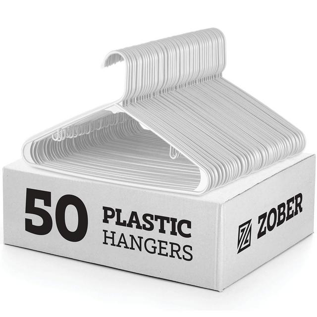 Standard Plastic Hangers White (50 Pack) Durable Tubular Shirt Hanger Ideal for Laundry Everyday Use, Slim Space Saving, Heavy Duty Clothes Hanger for Coats, Pants, Dress, Etc. Hangs up to 5.5 lbs