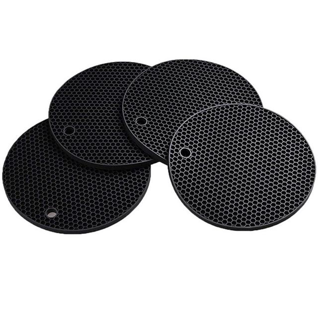 Silicone Trivets Mat and Hot Pad Mat Smithcraft 7"X7" Round Pot Holder,Jar Opener and Spoon Rests, (Set of 4) Non Slip, Flexible, Durable, Dishwasher Safe Heat Resistant Color Black