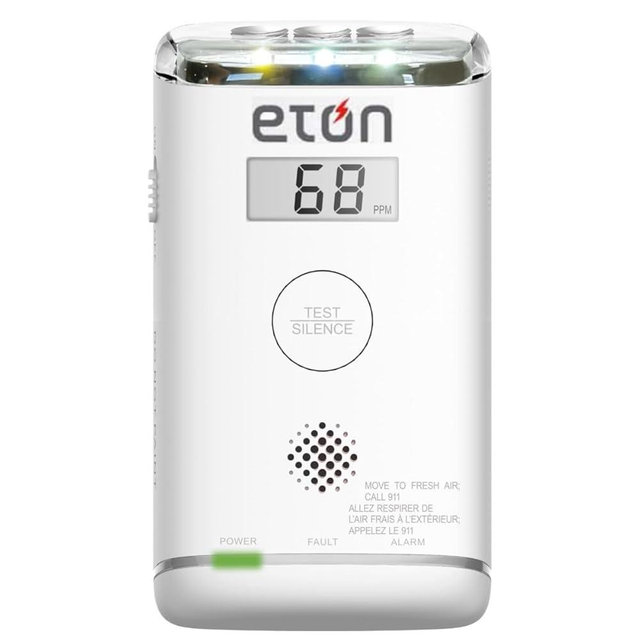 Eton 10-Year Carbon Monoxide Detector, Digital Display, LED Status Indicator, Emergency LED Flashlight, Plug-in with Battery Backup, Energizer Batteries