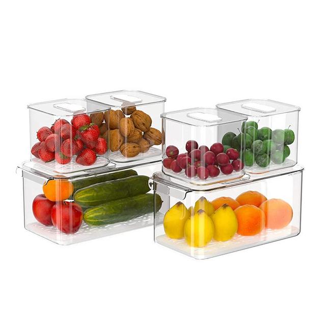 iPEGTOP Fridge Produce Saver Food Storage Bin Containers, Stackable Refrigerator Freezer Organizer Fresh Keeper Container with Vented Lids, 6 Pack