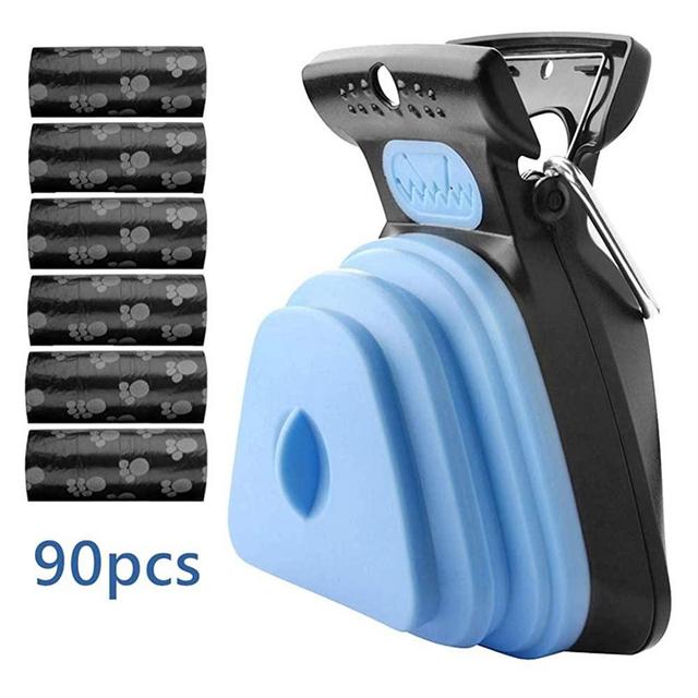 RoyalCare Dog Pooper Scooper, Portable Sanitary Dog Waste Pick Up, Heavy Duty Dog Waste Cleaner with Bag Dispenser, Dog Leash Clip and 90PCS Waste Bags Included