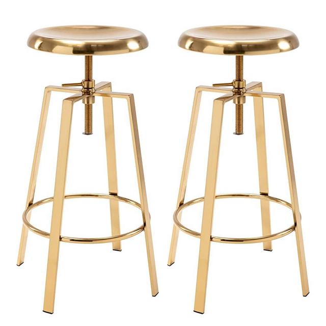 Brage Living Atlas Industrial Bar Stools Set of 2, Adjustable Swivel Four Legged Round Metal Barstools, Backless Counter Height Bar Chairs for Kitchen Dining Pub Cafe (Gold)
