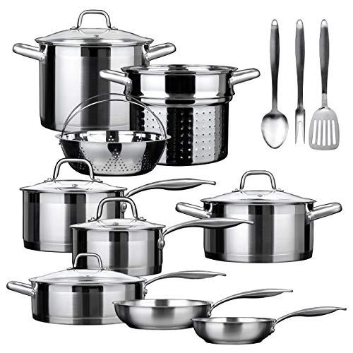Duxtop SSIB-17 Professional 17 Pieces Stainless Steel Induction Cookware Set, Impact-bonded Technology