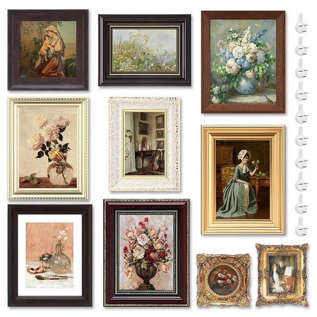 Qunclay 10 Pcs Vintage Picture Frames for Wall or Tabletop Display Ornate French Country Frames Vintage Farmhouse Decor Antique Wall Art Set for Gallery Bedroom Living Room