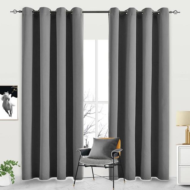 JSFLY Blackout Curtains for Bedroom Thermal Insulated Light Blocking Room Darkening Curtains Solid Grommet Window Drapes for Living Room, Set of 2 Curtain Panels 52 W x 84 L inch Long Dark Gray