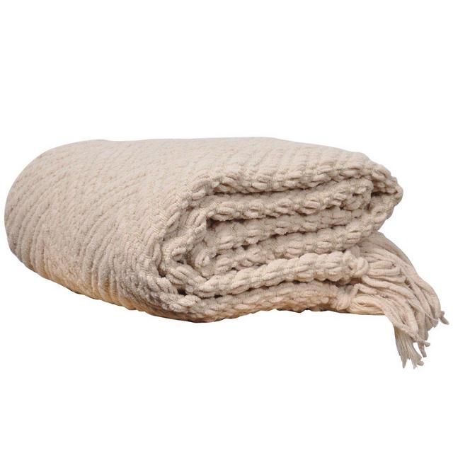 Battilo Knit Zig-Zag Textured Woven Throw Blanket, 60" L X 50" W, Beige