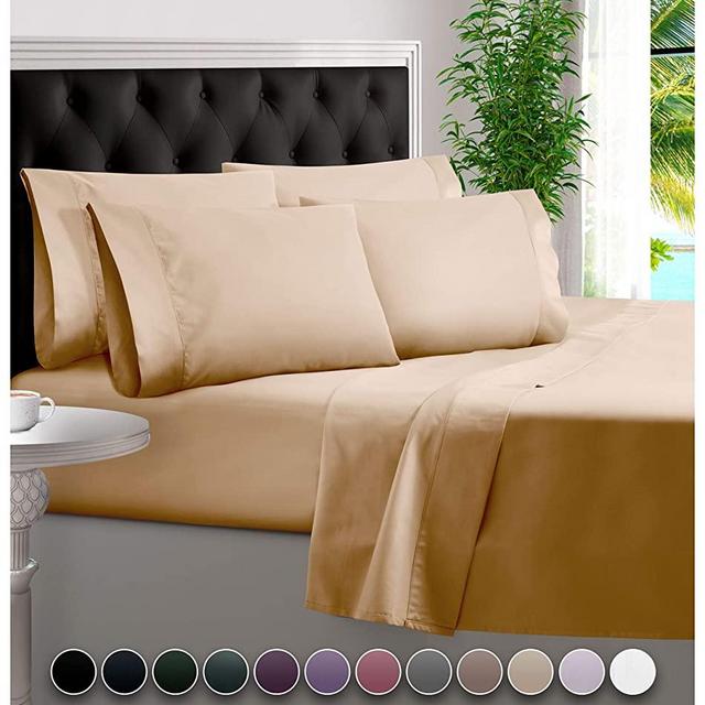 BAMPURE 6 Piece Bamboo Sheets 100% Organic Bamboo Sheets Bamboo Bed Sheets Cooling Sheets Deep Pocket Bed Sheets King Size, Sand