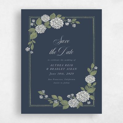 Grayed Navy, Blue Wedding Save the Date - Giselda Portrait