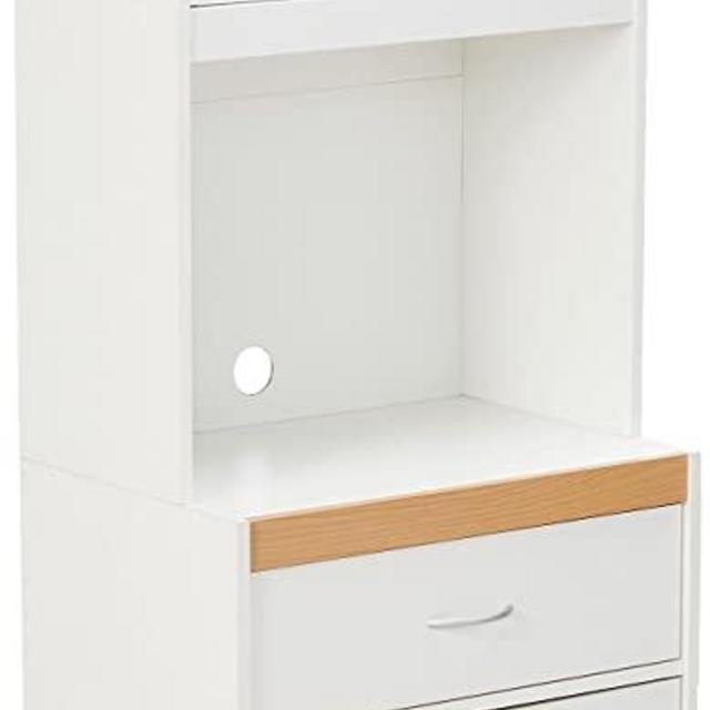 Hodedah Long Standing Kitchen Cabinet with Top & Bottom Enclosed Cabinet Space, One Drawer, Large Open Space for Microwave, White