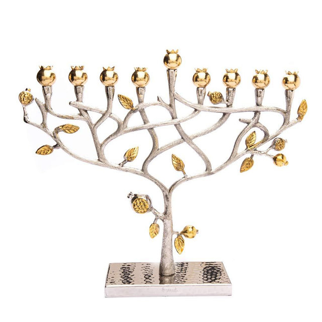 Yair Emanuel Gold & Silver Hammered Pomegranate Tree Menorah