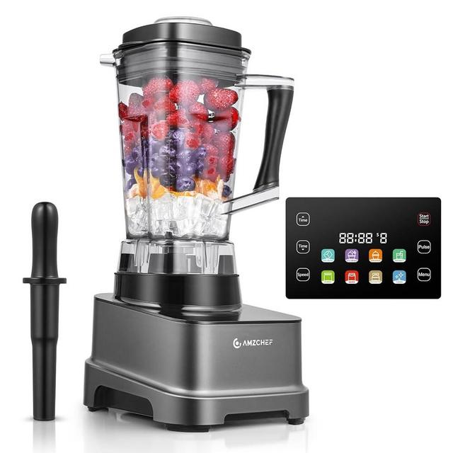 AMZCHEF 8-IN-1 Professional Blender, 2000 W Commercial Blenders for Kitchen with Timer, Innovative LED Touch Panel with 8 Preset Programs, 10 Speeds Blender for Shakes and Smoothies, 68 oz, Grey