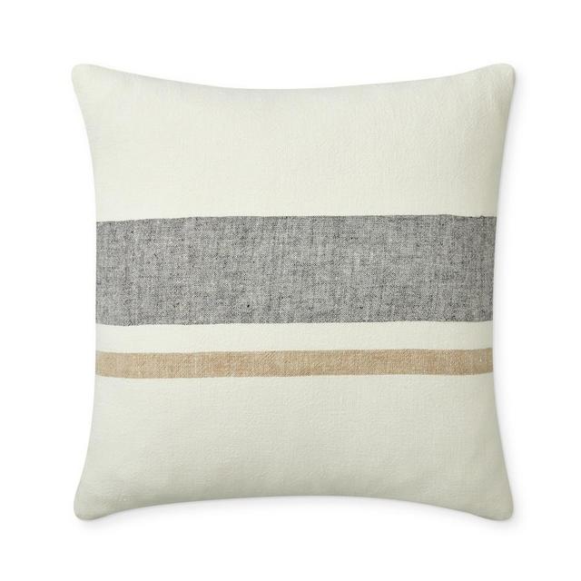 Linen Yarn Dyed Pillow Cover, 20" X 20", Black/Beige