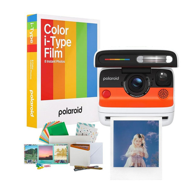 Polaroid Flip Instant Camera with Sonar Autofocus, Retro Design (White) Bundle with Color Film and Film Kit (3 Items)