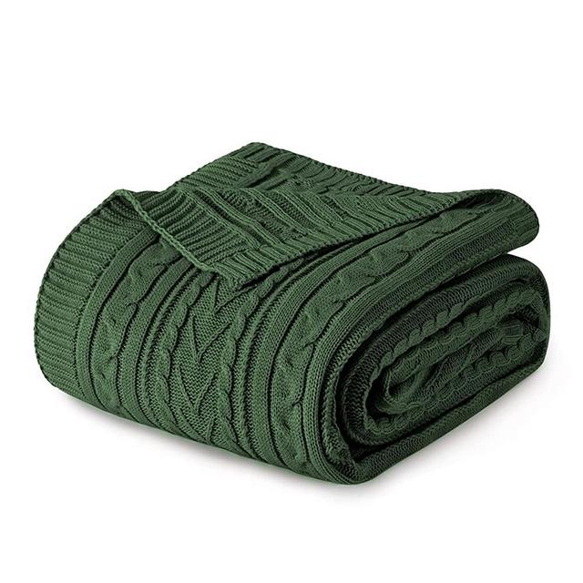 Aormenzy Forest Green Cable Knit Throw Blanket Queen Size for Bed Couch Sofa, Super Soft Cozy Knitted Blanket 90" x 90" Bed Blankets Full Size