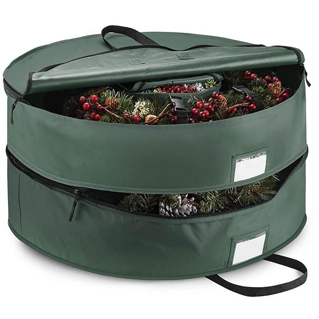Double Premium Christmas Wreath Storage Bag 36”, With Compartment Organizers For Christmas Garlands & Durable Handles, Protect Artificial Wreaths - Holiday Xmas Bag Made of Tear-Proof 600D Oxford