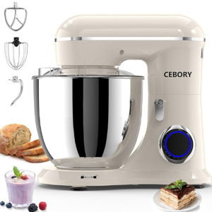 CEBORY 3-IN-1 Electric Stand Mixer, 6.5QT Bowl 660W 10-Speed Kitchen Mixer, Household Food Mixers include Dough Hook, Beater and Whisk, Bread Cake Mixer for Baking and Most Home Cooks, Almond Cream
