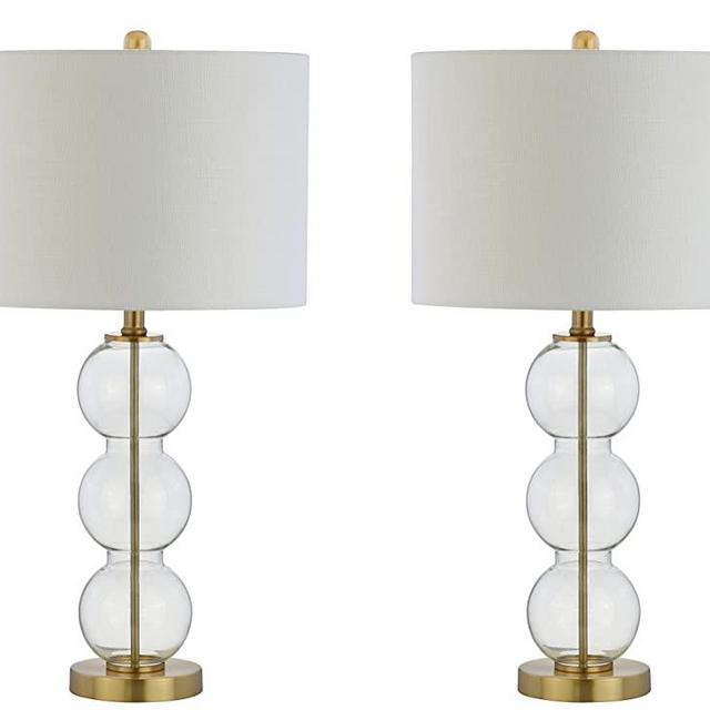 JONATHAN Y JYL1070A-SET2 Bella 27" Glass Triple-Sphere LED Table Lamp Contemporary,Transitional for Bedroom, Living Room, Office, College Dorm, Coffee Table, Bookcase, Clear/Brass(Setof2)