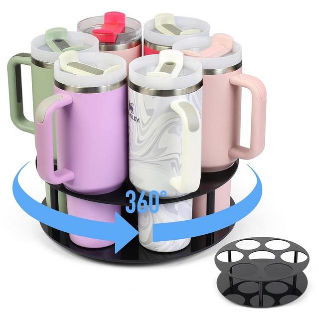 Luxtude Water Bottle Organizer for Stanley Tumbler Cup, 360° Rotatable Stanley Cup Organizer Holder for Kitchen Cabinets, Tumbler Lazy Susan Storage Organizer for Stanley Cup Accessories, Black