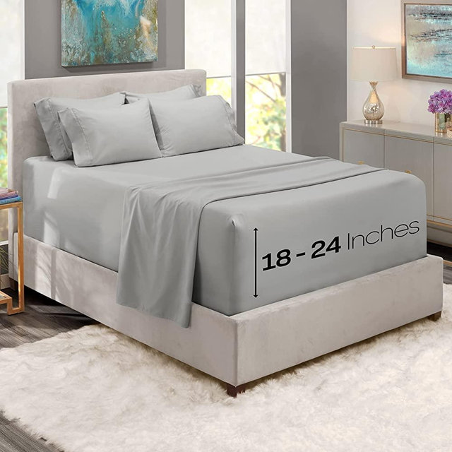 Nestl Extra Deep Pocket King Sheets Set - 6 PC Soft Microfiber Extra Deep Pocket King Size Sheets - Fade Resistant Bedding Sheets & Pillowcases - King, Silver Light Gray