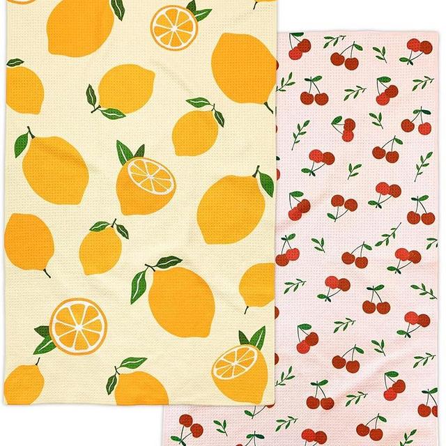 Eulnars Kitchen Towels, 18" x 30" Dish Towels, Microfiber Tea Towels for Kitchen Drying, Superior Absorbency, Lemon Kitchen Decor, 2-Pack