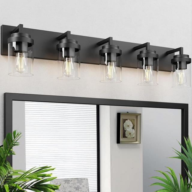 Espird Bathroom Lighting Fixtures, 5-Light Bathroom Vanity Lights Over Mirror, Black Vanity Light with Glass Shade, Modern Vanity Lighting Fixtures for Bathroom, Bedroom, Hallway