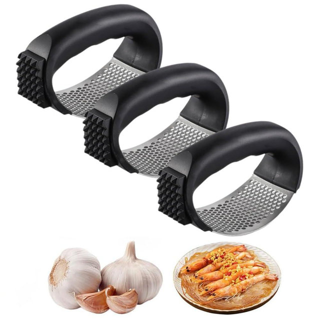 Stainless Steel Garlic Press, New Garlic Press Rocker, Home Kitchen Utensils Portable Manual Garlic Crusher for Smash Garlic Kitchen Gadgets Tools (3 Pack)