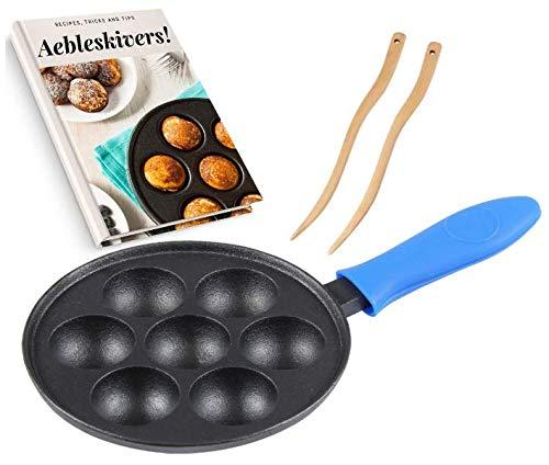 Cast Iron Aebleskiver Pan for Danish Stuffed Pancake Balls by Upstreet (Blue)