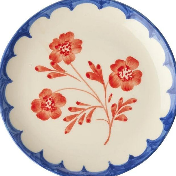 Ceramic Cake Plate with Hand Painted Vintage Flower