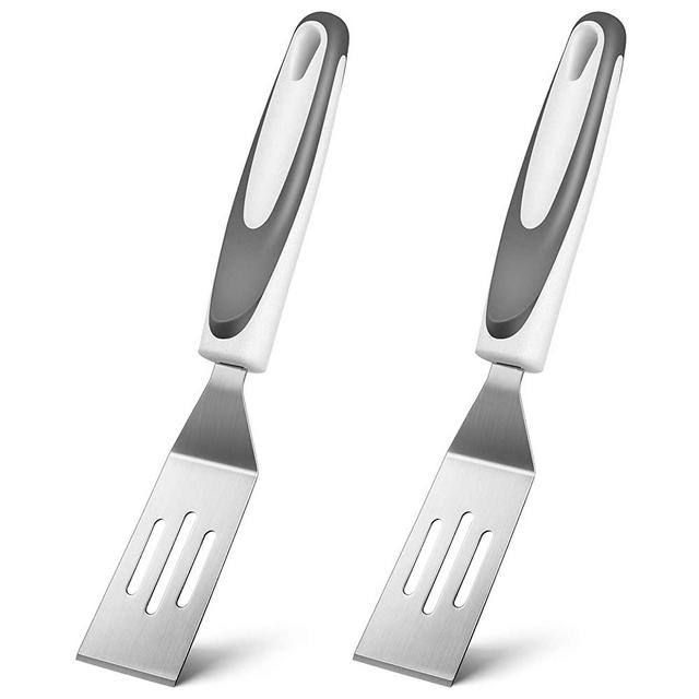 2 Pieces Mini Brownie Serving Spatula Stainless Steel Cut and Serve Turner Cookie Spatula Mini Slotted Turner for Flipping Egg Cooking Baking Kitchen Utensil, 9.5 x 1.7 Inch (Gray)