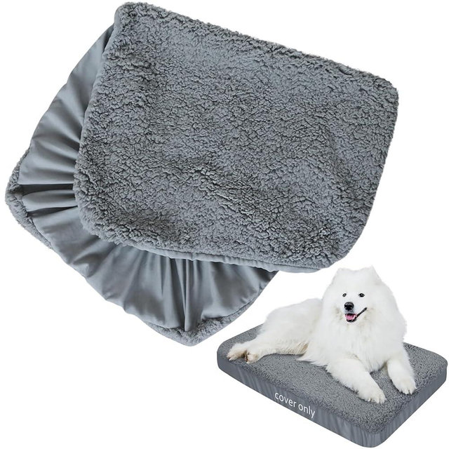 Dog Bed Covers Soft Plush Replacement Washable, Waterproof Pet Mattress Bed Liner Grey 54x44 Inches, for Dog/Cat, Cover Only