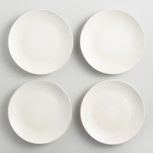 White Textured Stoneware Dinner Plates Set of 4