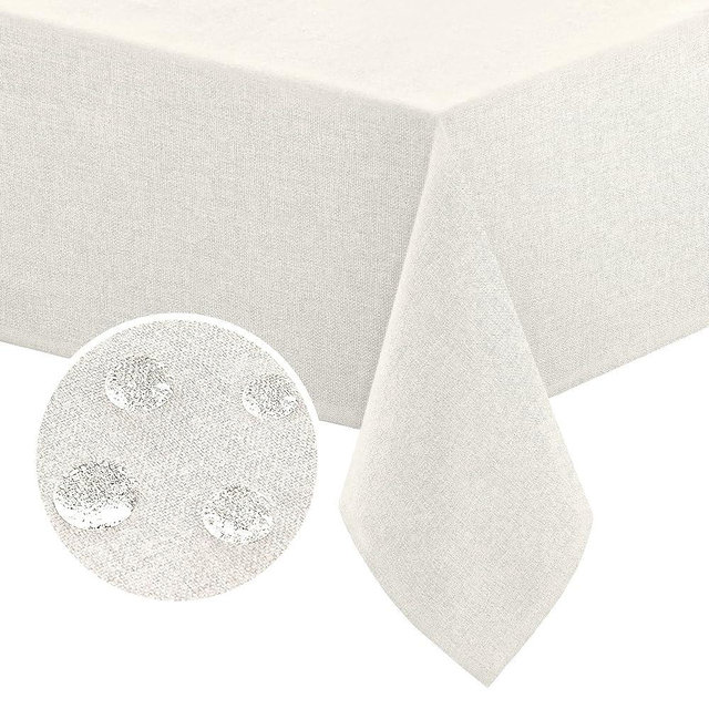FantasDecor Linen Textured Table Cloths Rectangle Tablecloth Waterproof Spill-Proof Wrinkle Free Rectangular Cover for Dining Room and Outdoor Use, Heather Ivory, 60 x 120 Inch