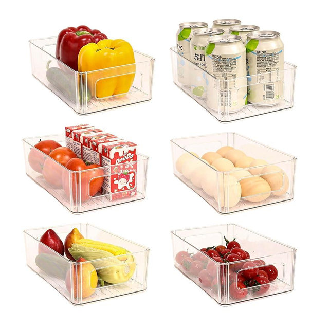 MVOVM Refrigerator Organizer Bins 6 Pack Fridge Organizers with Handles Clear Freezer Storage Containers for Pantry, Cabinets,Shelves, Drawer – Plastic Kitchen Organizers