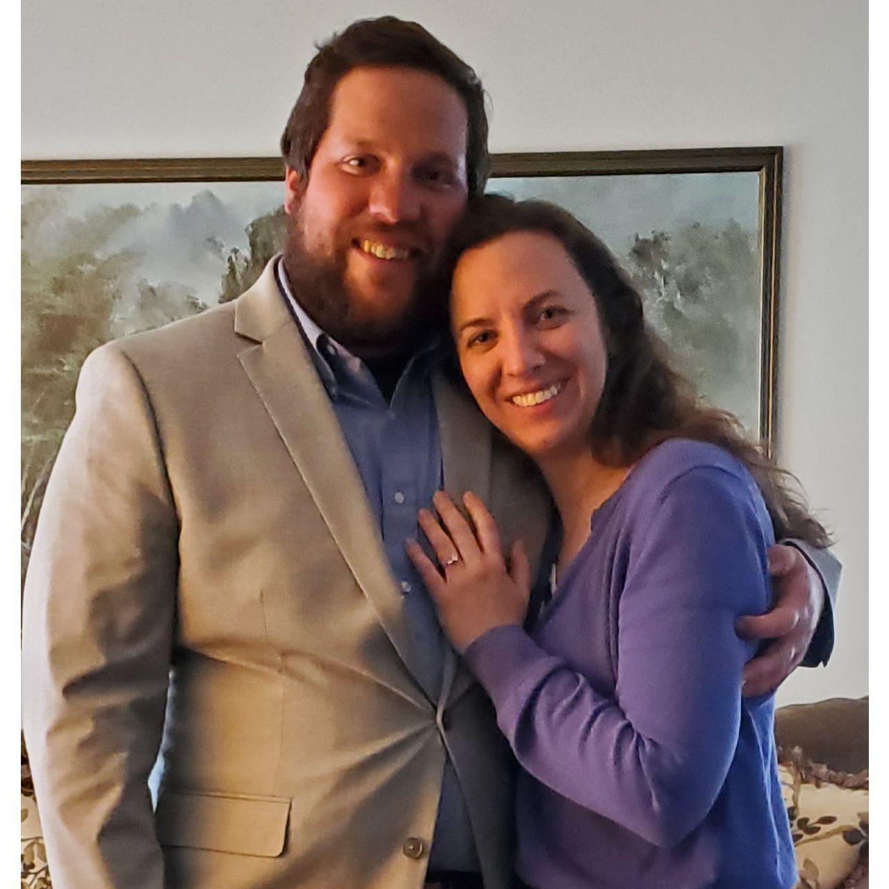 The evening of the day Dan proposed, taken by Mrs. Breslin. This was the photo we used to announce our engagement to our friends and family; May 1st, 2022, Feast of St. Joseph the Worker.