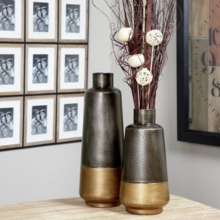Metal Decorative Vase with Gold Base, Set of 2