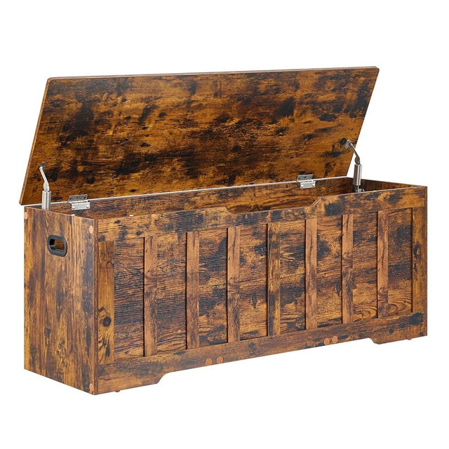 VANKILEY 47.2"Storage chest extra large,storage trunk with 2 safety Hinges,Wooden storage bench,Shoe Bench,47.2x15.7x19.1 Inch,Easy Assembly,storage bench for bedroom,living room,entryway,Rustic brown