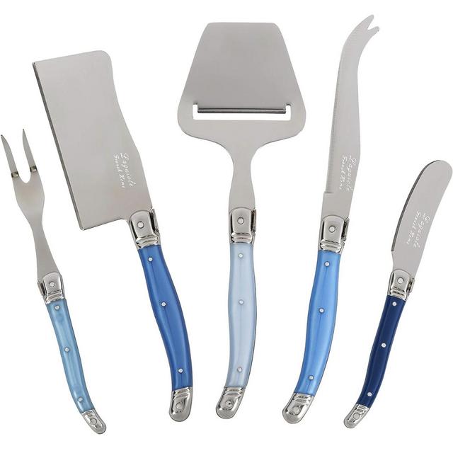 Laguiole 5-Piece Cheese Knife Set (Shades of Blue)–Stainless Steel Cheese Knives Set – Cheese Spreader, Spade, Fork, Fork Tipped Spear & Slicer –Luxurious Charcuterie Accessories Set for Parties