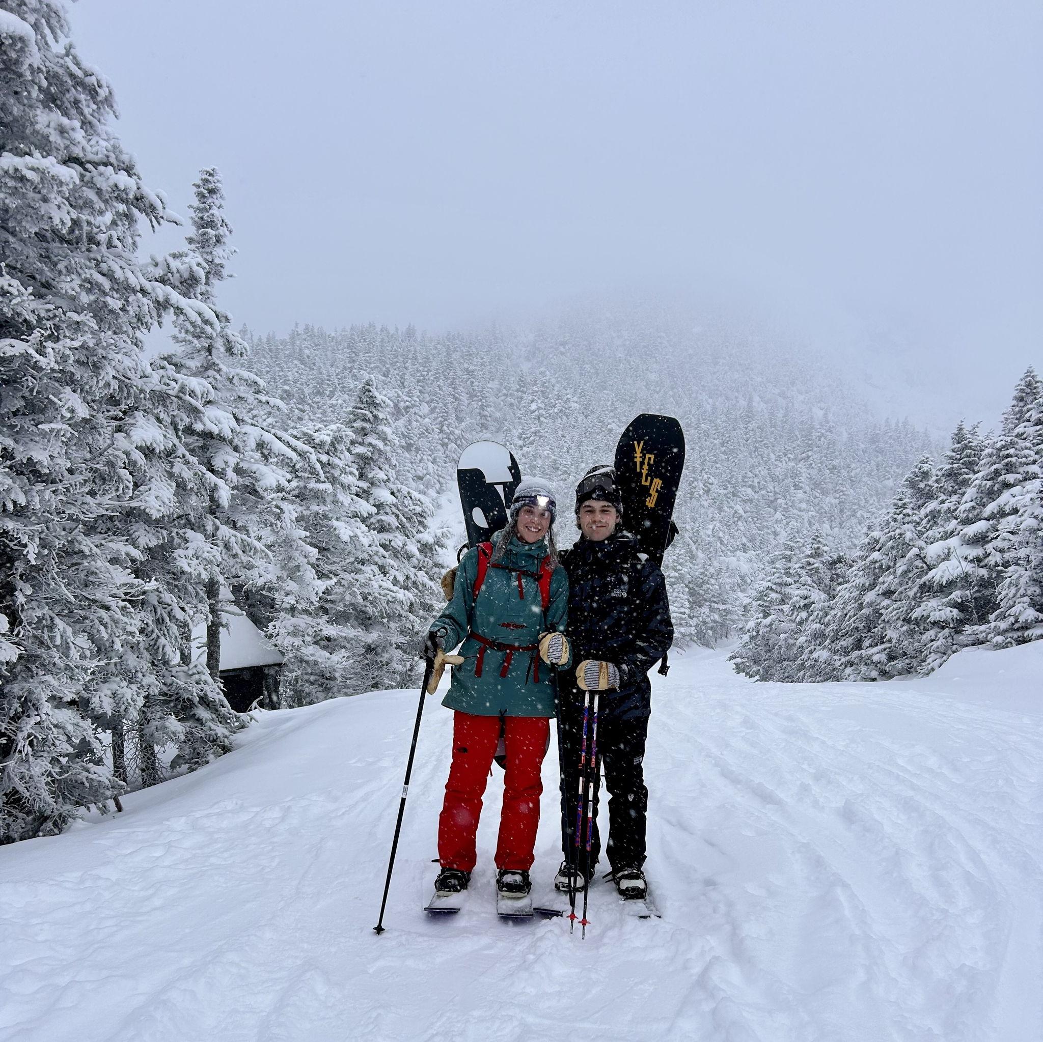 Something that has always bonded us is trying new things together. In this picture we are at the summit of Stowe Mountain after we skinned up with head lamps at 5:30am - We unlocked a new hobby!