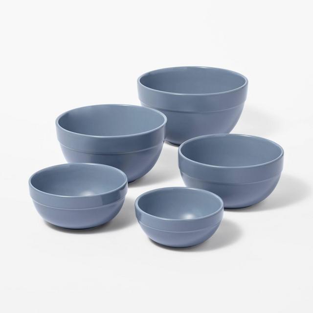 5pc Earthenware Ceramic Mixing Bowl Set Blue - Figmint™