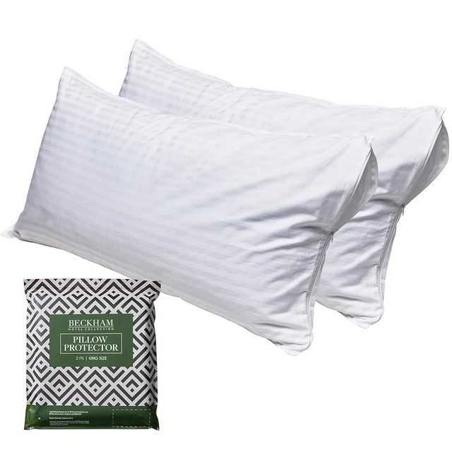 Beckham Hotel Collection King Size White Pillow Protector with Zipper Set of 4, Soft and Breathable Cotton Pillow Protector Covers