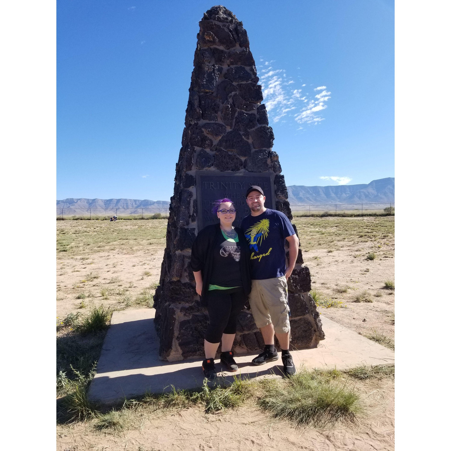 The Trinity Test Site obelisk, Rob proposed to Cass here which most folks would find morbid and weird, but it was perfect for us.