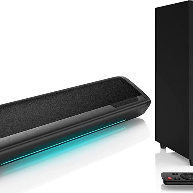 Sound Bars for TV with Subwoofer, 2.1 Deep Bass Small Soundbar TV Monitor Speaker Home Theater Surround Sound System for PC Gaming with Bluetooth/AUX/Optical Connection, Wall Mountable 17-inch