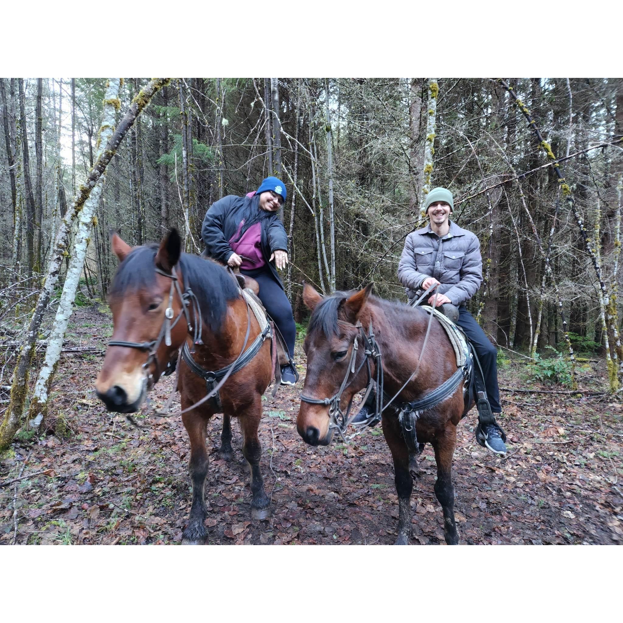 We went horseback riding for the first time the day after our engagement.