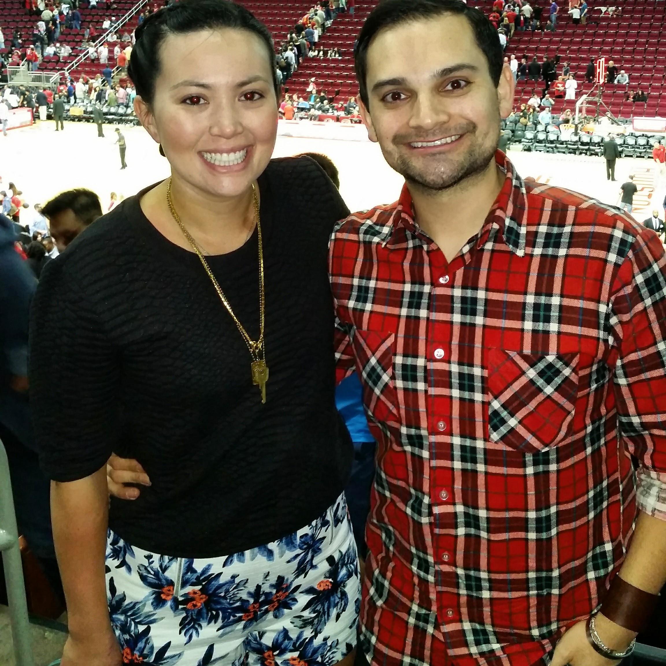 Enjoying a Houston Rockets game courtesy of our good friend Andre