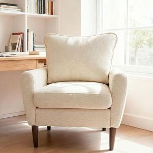 OLIXIS Comfy Accent Chair for Living Room Bedroom and Waiting Room, Upholstered Mid-Century Reading Chair with Pillow and Solid Wood Legs, Wide Singe Modern Lounge Sofa (Beige)