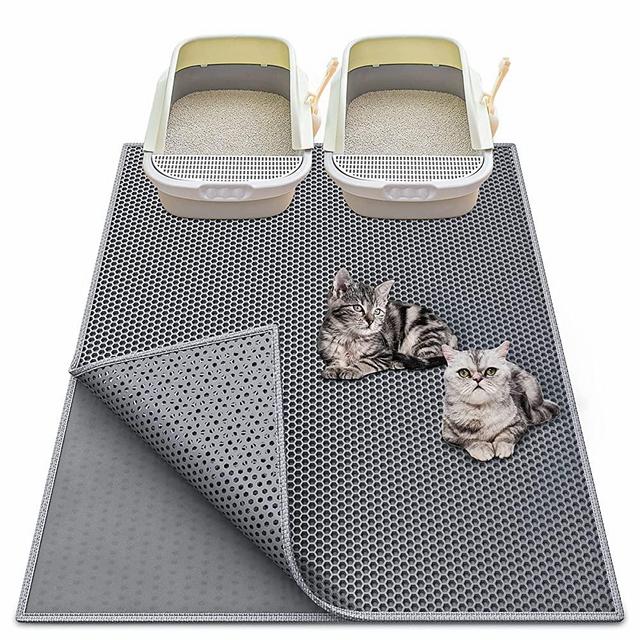 Waretary Cat Litter Mat, Pretty Litter Box Trapping Mat, 36" X 30"/30"x 24"Inch Honeycomb Double Scatter Control Layer Mat for Kitty, Urine & Waterproof, Washable, Easy Clean