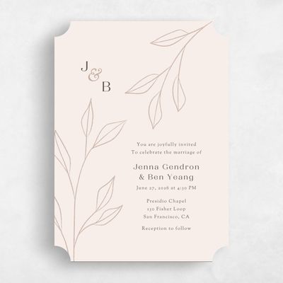 Beige Ticket Wedding Invitation - Cassis Portrait