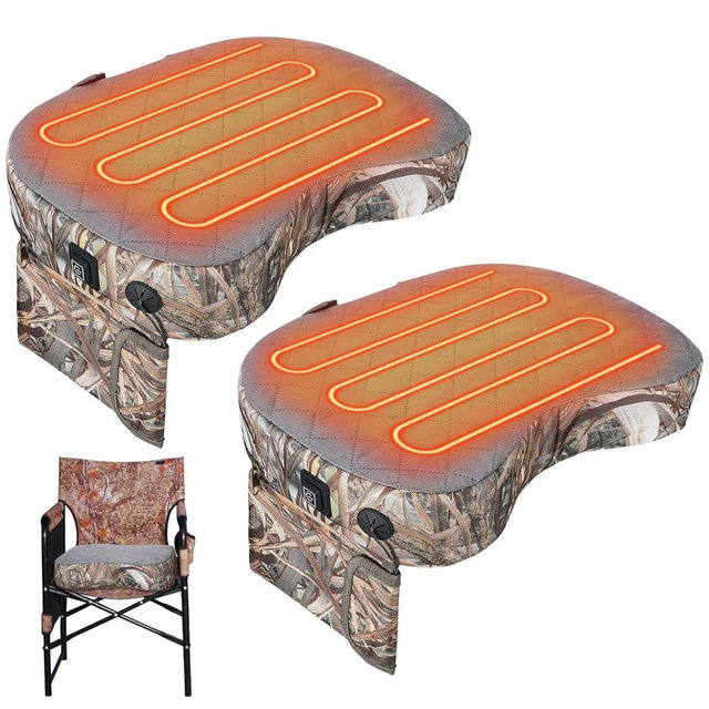Thyle 2 Pcs Tree Stand Hunting Heated Seat Cushion Portable Waterproof Hunting Seat USB Comfortable Foldable Warm Seat Pad Power Bank Not Included for Hunting, Ice Fishing, Camping (Reed Camouflage)